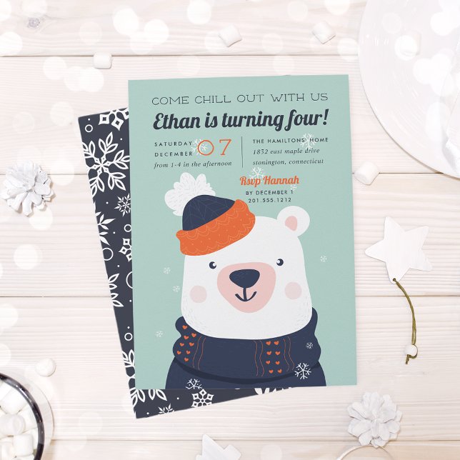 Invitación Salir | Fiesta de cumpleaños del oso polar inverna (Subido por el creador)