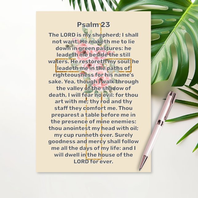 Invitación Salmo 23 Celebración de la Cruz de Oro del funeral (Psalm 23 Gold Cross Celebration of Life Funeral Invitation)