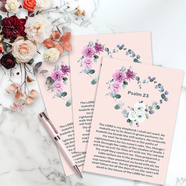 Invitación Salmo 23 Corazón Floral Rosa Celebración de la Vid (Psalm 23 Pink Floral Heart Celebration of Life Invitation
)