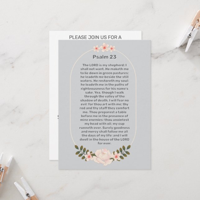 Invitación Salmo 23 floral rosa Celebración de la vida Funera (Anverso/Reverso In Situ)