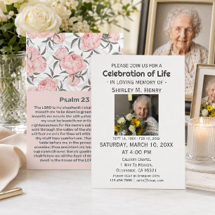 Invitación Salmo 23 Patrón Floral Rosa Celebración de la Vida