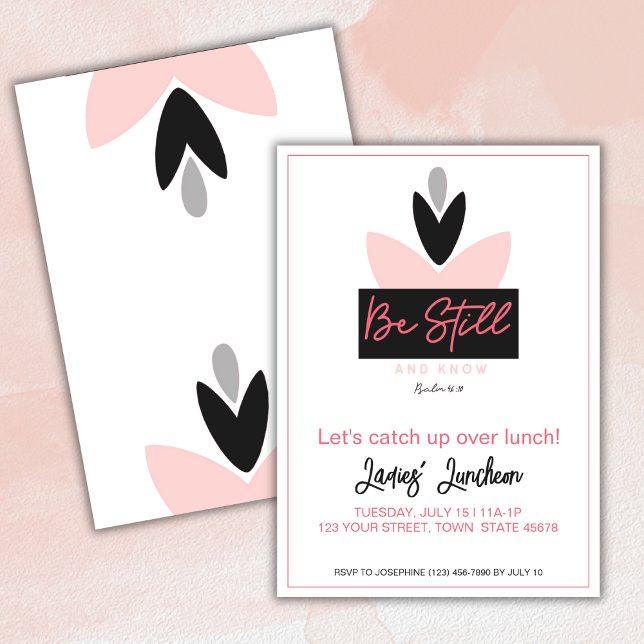 Invitación Salmo 46:10 Moderno Rosa Cristiano Almuerzo de Dam (Subido por el creador)