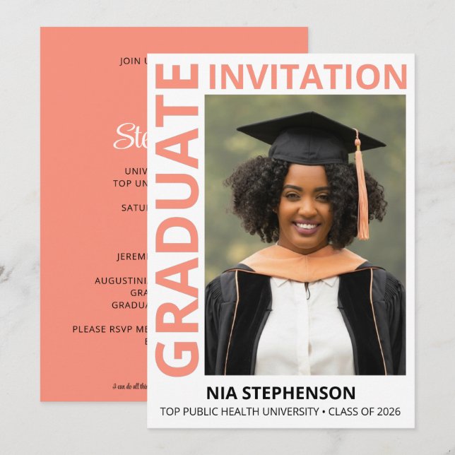 Invitación Salmon Pink Clase de 2026 Foto Fiesta de Graduació (Anverso / Reverso)