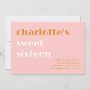 Invitación Salmón sencillo tipográfico audaz Sweet dieciséis