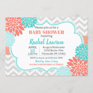 Invitación Salmon & Turquoise Blooms Floral Baby Shower