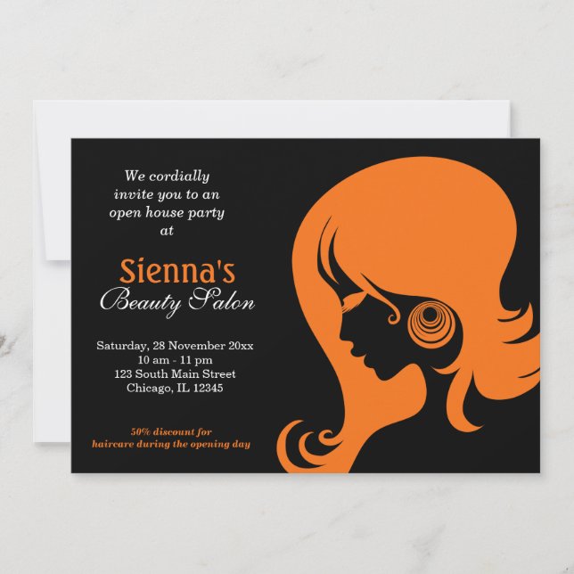 Invitación Salón de belleza (Naranja) (Anverso)