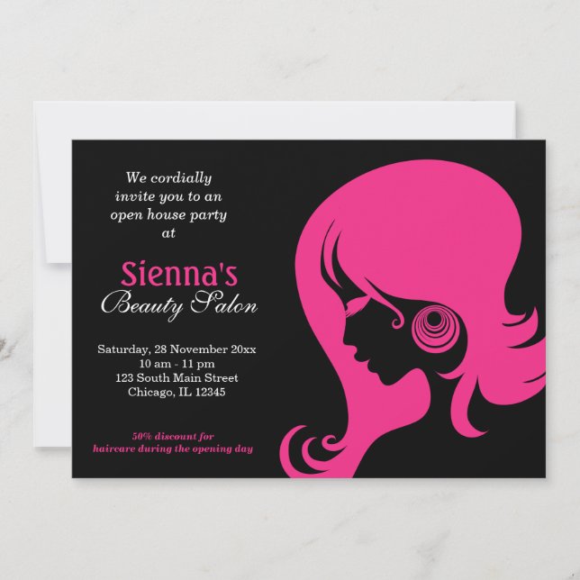 Invitación Salón de belleza (rosa profundo) (Anverso)