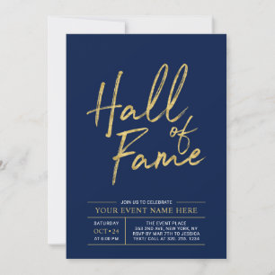 Invitación Salón de la Fama   Fiesta moderno de oro y azul