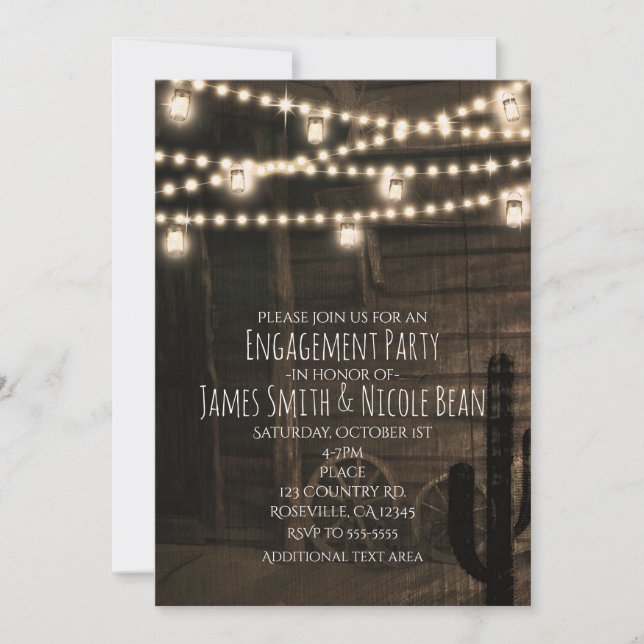 Invitación Salón del Antiguo Oeste Boda Rústica Compromiso (Anverso)
