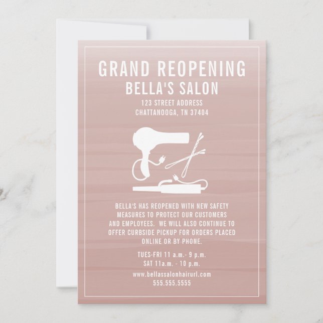 Invitación Salón del cabello reabriendo ómbre rosa Rubor (Anverso)
