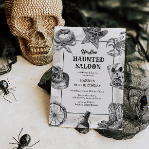 Invitación Salón Embrujado del Oeste Cumpleaños de Halloween