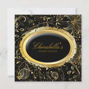 Invitación Salón Floral Oro Elegante Casa Abierta Promo