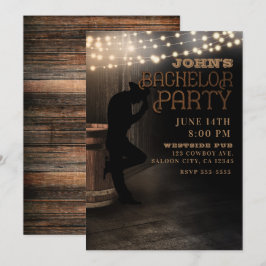 Invitación Salón Pub Country Rústico de Vaquero Despedida de