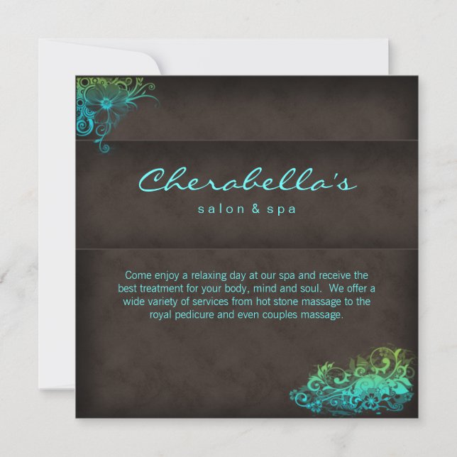 Invitación Salón Spa - Tarjeta postal azul turques (Anverso)