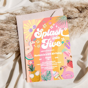 Invitación Salpica en Cinco Cumpleaños de Verano Arcoíris Sol