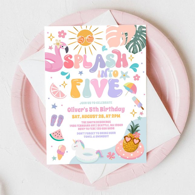 Invitación Salpica en Cinco Fiesta de Piscina de Cumpleaños d (Subido por el creador)