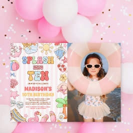 Invitación Salpica en Diez Cumpleaños de Playa Tropical 10 Fo