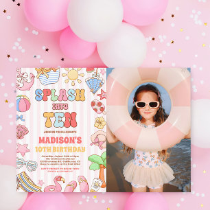 Invitación Salpica en Diez Cumpleaños de Playa Tropical 10 Fo