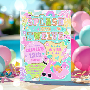 Invitación Salpica en doce cumpleaños de fiesta de piscina de
