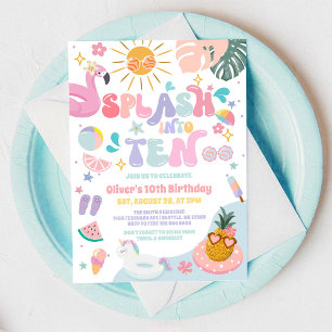 Invitación Salpica en los Diez Cumpleaños de Verano Fiesta en