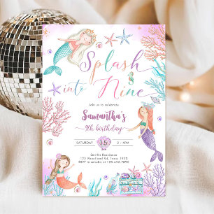 Invitación Salpica en los nueve cumpleaños de sirena bajo el 