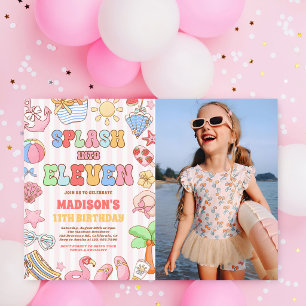 Invitación Salpica en los once cumpleaños de playa tropical f