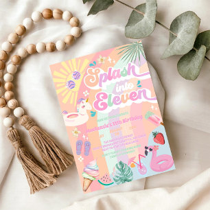 Invitación Salpica en los once verano arcoíris sol cumpleaños