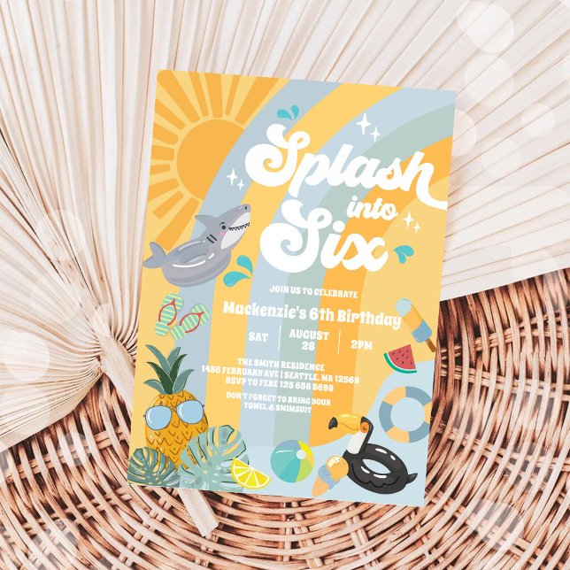 Invitación Salpica en Seis Cumpleaños de Sol de Arcoiris de V (Subido por el creador)