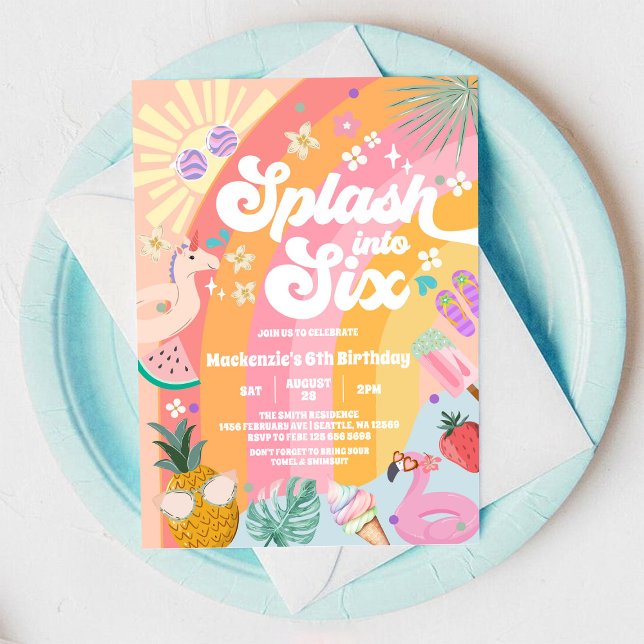 Invitación Salpica en Seis Cumpleaños de Sol de Arcoíris de V (Subido por el creador)