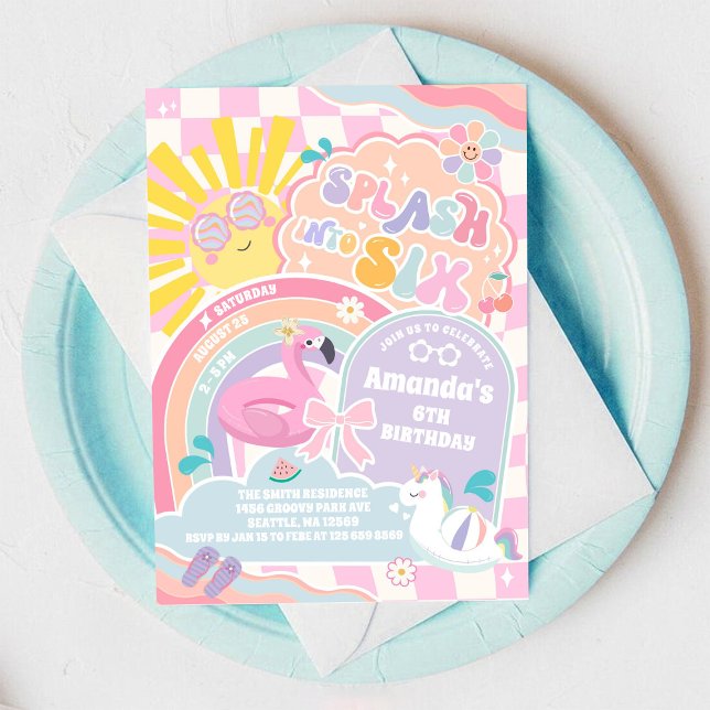 Invitación Salpica en Seis Cumpleaños Sol de Arcoíris 6 (Subido por el creador)