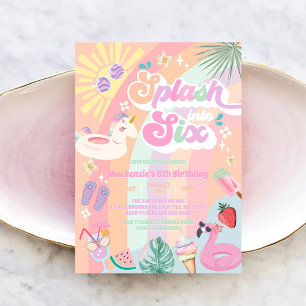 Invitación Salpica en Seis Cumpleaños Soleado de Arcoíris de