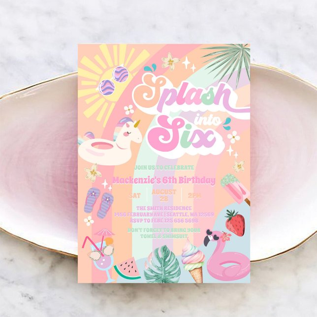 Invitación Salpica en Seis Cumpleaños Soleado de Arcoíris de  (Subido por el creador)