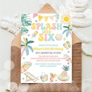 Invitación Salpica En Seis Fiesta De Playa Cumpleaños De 6 Ve