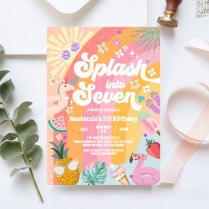 Invitación Salpica En Siete Cumpleaños De Verano Arcoíris Sol