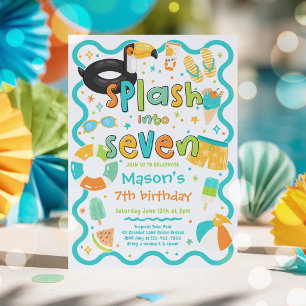 Invitación Salpica en siete fiesta de cumpleaños de piscina d