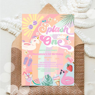Invitación Salpica en un cumpleaños de un verano arcoíris sol
