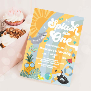 Invitación Salpica en un verano arcoíris sol cumpleaños 1
