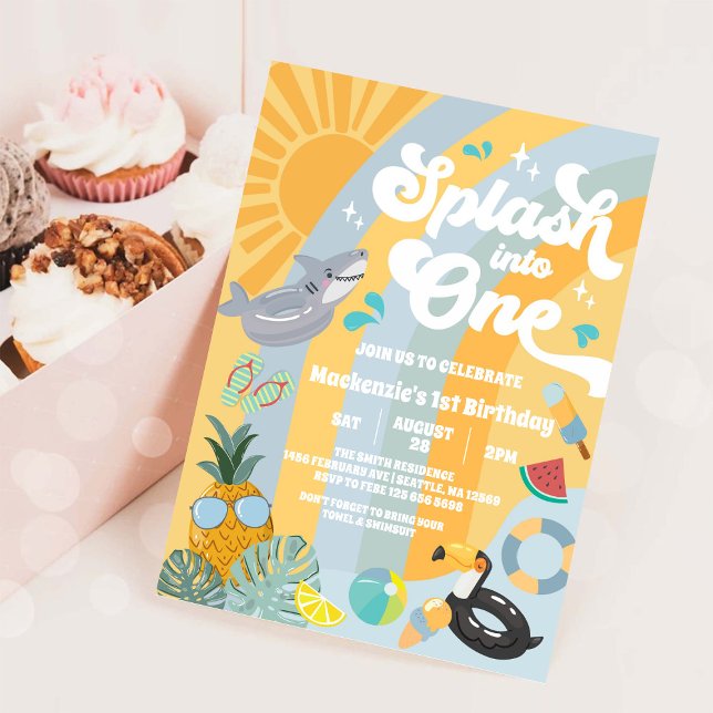 Invitación Salpica en un verano arcoíris sol cumpleaños 1 (Subido por el creador)