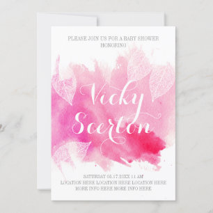 Invitación Salpicadura de acuarela rosa, hojas modernas para 