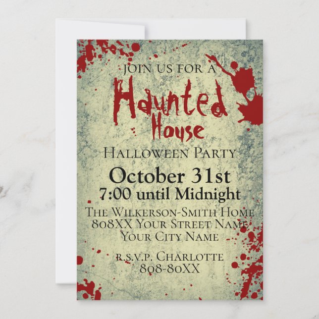 Invitación Salpicadura de sangre en concreto Halloween embruj (Anverso)