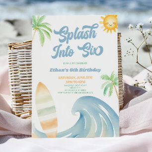 Invitación Salpicadura en seis fiesta de cumpleaños de surf d