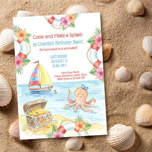 Invitación Salpicadura Náutica Océano Tropical Cumpleaños Niñ