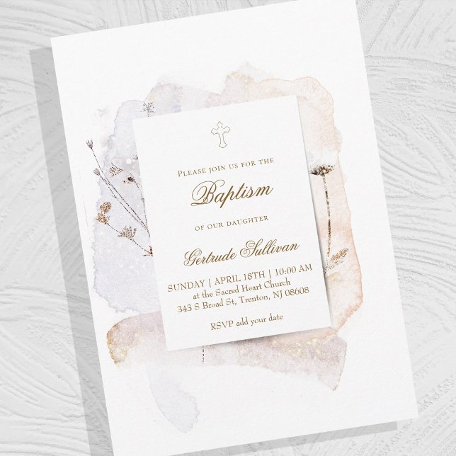 Invitación salpicaduras de acuarela y flores n3 | Bautismo (Subido por el creador)
