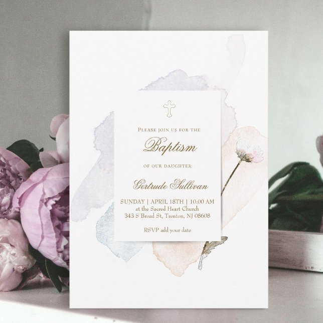 Invitación salpicaduras de acuarela y flores n8 | Bautismo (Subido por el creador)