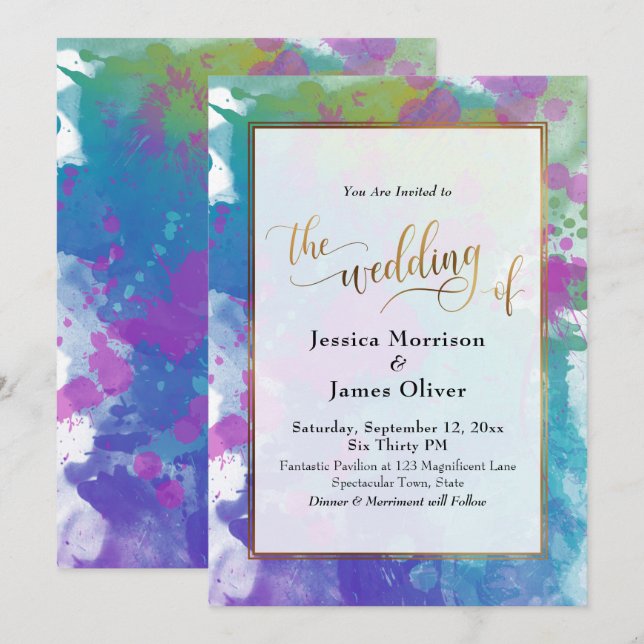 Invitación Salpicaduras de pintura coloridas abstractas boda  (Anverso / Reverso)