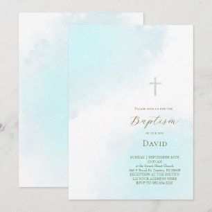 Invitación salpicaduras de tinta azul pastel Bautizo