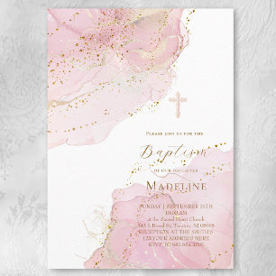 Invitación salpicaduras de tinta rosa Bautismo
