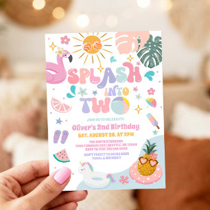 Invitación Salpicar en dos cumpleaños de verano fiesta en la