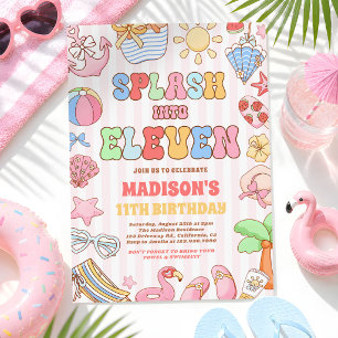 Invitación Salpicar en los once cumpleaños tropicales de play