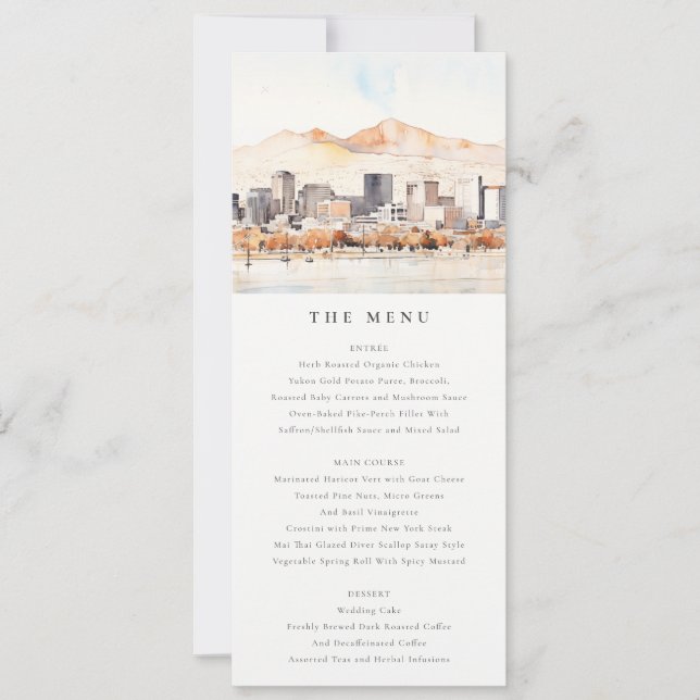 Invitación Salt Lake City, Utah Watercolor Scape Wedding Menu (Anverso)